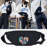 Feather Fish Love Print Waist Bag Unisex Canvas Big Fanny Pack Chest Bag