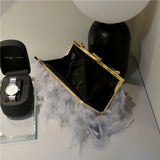 Ostrich Feather Handbag Evening Clutch Tote Party Money Bag
