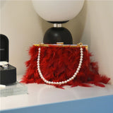 Ostrich Feather Handbag Evening Clutch Tote Party Money Bag