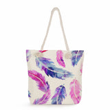Feather Print Rope Beach Tote Bag Eco Reusable Shoulder Bag