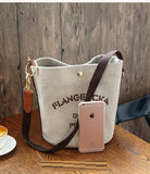 Canvas Bucket Women Shoulder Bag Beige