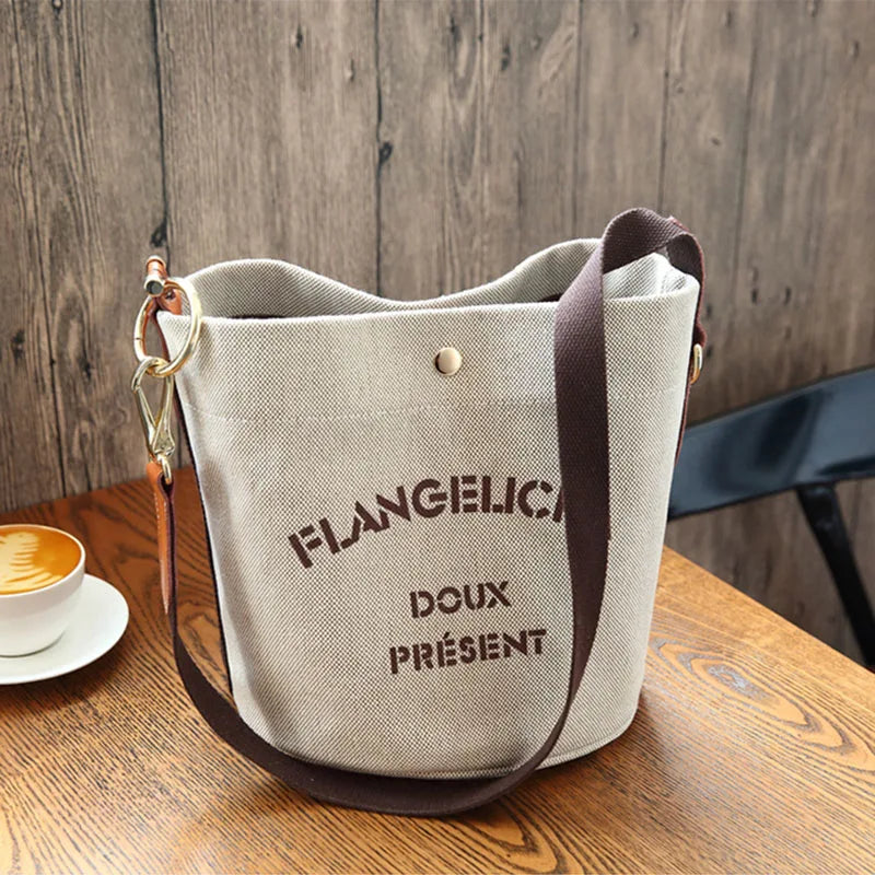 Canvas Bucket Women Shoulder Bag Beige