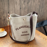 Canvas Bucket Women Shoulder Bag Beige