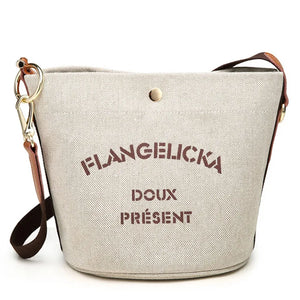 Canvas Bucket Women Shoulder Bag Beige
