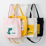 Girl Dinosaur Printed Canvas Shoulder Bag