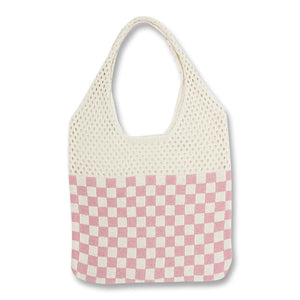Vintage Crochet Eyelet Plaid High Capacity Shopping Bag