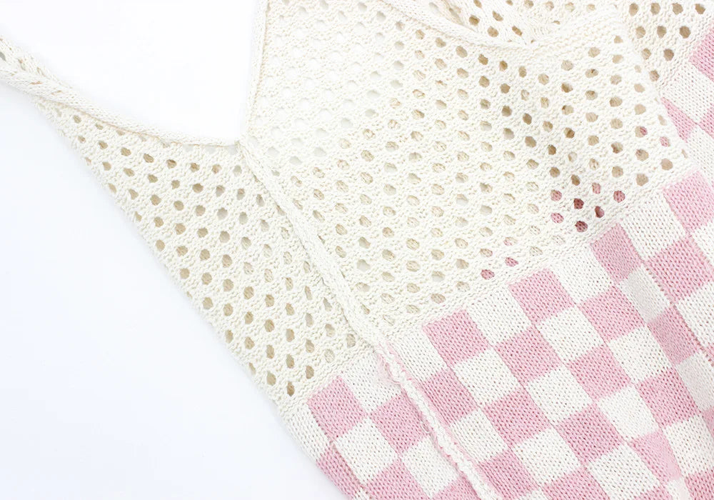 Vintage Crochet Eyelet Plaid High Capacity Shopping Bag