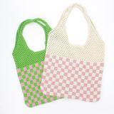 Vintage Crochet Eyelet Plaid High Capacity Shopping Bag