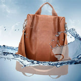 Women's Anti-Theft PU Leather Backpack Solid Color Back Zipper Bag