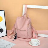 Female Backpack, Contrast Shoulders Bag Handbag with Cartoon Pendant in Wine Red