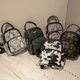 Female Backpack Pu Leather Vintage College Schoolbag Snake Printed