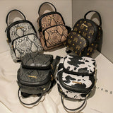 Female Backpack Pu Leather Vintage College Schoolbag Snake Printed
