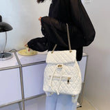 Women's Diamond Lattice Backpack Chains Shoulder Bag