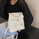 Women's Diamond Lattice Backpack Chains Shoulder Bag