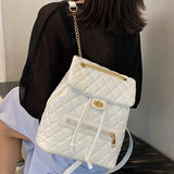 Women's Diamond Lattice Backpack Chains Shoulder Bag