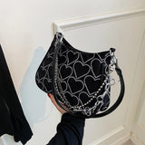 Heart Embroidery Chain Crossbody Shoulder Bag Women Casual Travel Purse