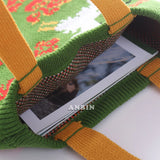 Chinese Elements Pattern Shoulder Bag Knitting Wool Handbag Tote