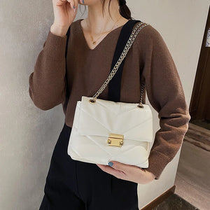 Embroidery Thread Square Bag Chain Pu Shoulder Messenger Crossbody Bag