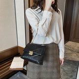 Embroidery Thread Square Bag Chain Pu Shoulder Messenger Crossbody Bag