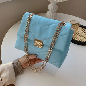 Embroidery Thread Square Bag Chain Pu Shoulder Messenger Crossbody Bag