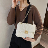 Embroidery Thread Square Bag Chain Pu Shoulder Messenger Crossbody Bag