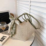 Summer Lace Beach Straw Handbags Large Capacity Hand Woven Totes Shopper Bags