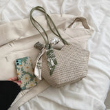 Summer Lace Beach Straw Handbags Large Capacity Hand Woven Totes Shopper Bags