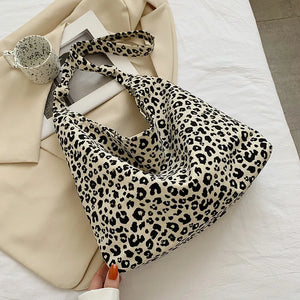 Canvas Leopard Tote Bag for Women Casual Shopping Shoulder Handbag