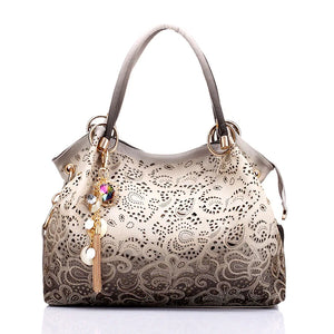 Female Ombre Handbags Floral Print Shoulder Bags Tassel Top-handle Bags
