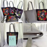 Floral Print Tote Bag Retro Birds Beach Bag