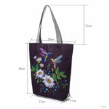 Floral Print Tote Bag Retro Birds Beach Bag