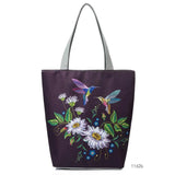 Floral Print Tote Bag Retro Birds Beach Bag