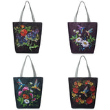 Floral Print Tote Bag Retro Birds Beach Bag