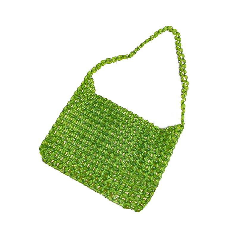Vintage Green Beaded Single-Shoulder Bag Clear Style Tote Handbag