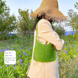 Vintage Green Beaded Single-Shoulder Bag Clear Style Tote Handbag