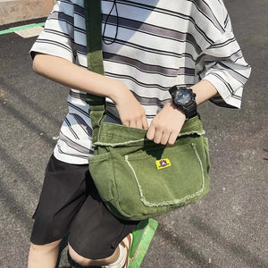 Women's Canvas Fabric Y2k Grunge Shoulder Bag Medium Size Frayed Edge