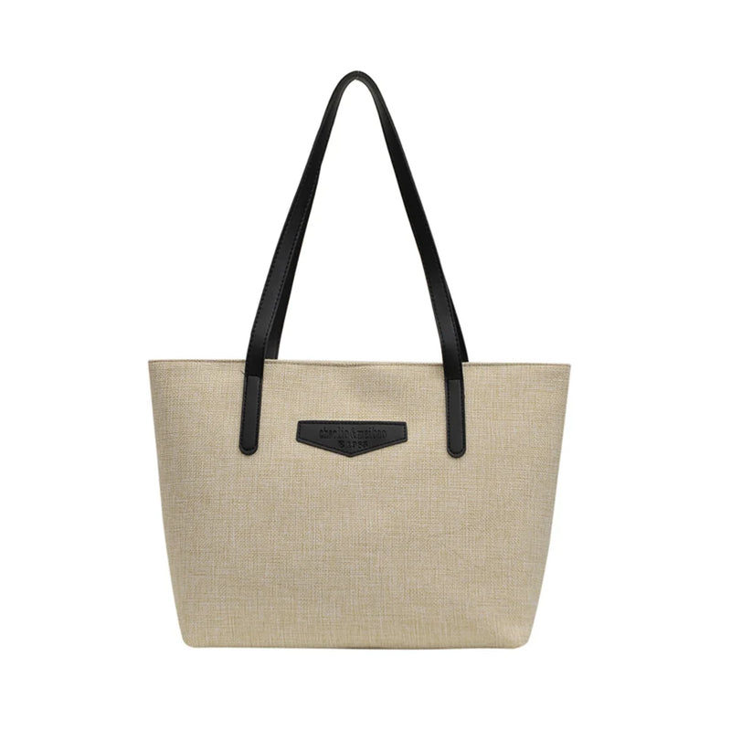 Female Big Capacity Handbags Shopping Travel Totes PU Linen Shoulder Bags