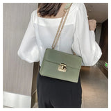 Solid Leather Women's Handbag Lock Chain Shoulder Messenger Bag
