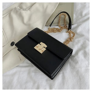 Solid Leather Women's Handbag Lock Chain Shoulder Messenger Bag