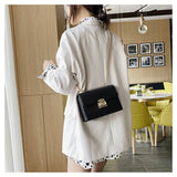 Solid Leather Women's Handbag Lock Chain Shoulder Messenger Bag