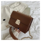 Solid Leather Women's Handbag Lock Chain Shoulder Messenger Bag