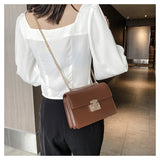 Solid Leather Women's Handbag Lock Chain Shoulder Messenger Bag