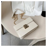 Solid Leather Women's Handbag Lock Chain Shoulder Messenger Bag