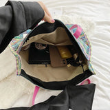 Boho Shopper Beach Bag Canvas Shoulder Bag Women Striped Plaid Tote