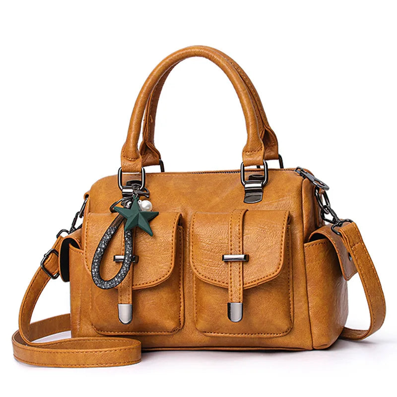 Soft Leather Boston Bag Large Capacity Women's Shoulder Bag