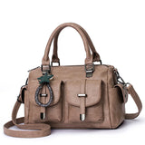Soft Leather Boston Bag Large Capacity Women's Shoulder Bag