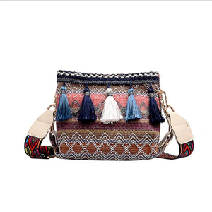 Female Bucket Canvas Bag Summer Ribbon Bucket Bag Ins Girls Ethnic Style