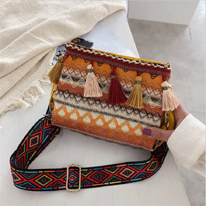 Female Bucket Canvas Bag Summer Ribbon Bucket Bag Ins Girls Ethnic Style