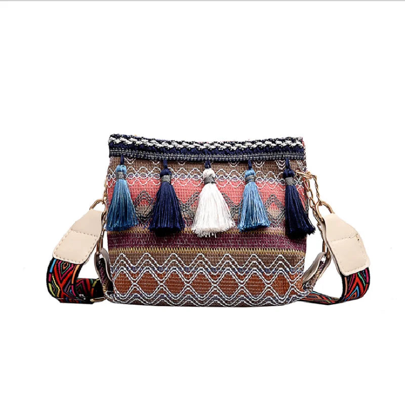 Female Bucket Canvas Bag Summer Ribbon Bucket Bag Ins Girls Ethnic Style