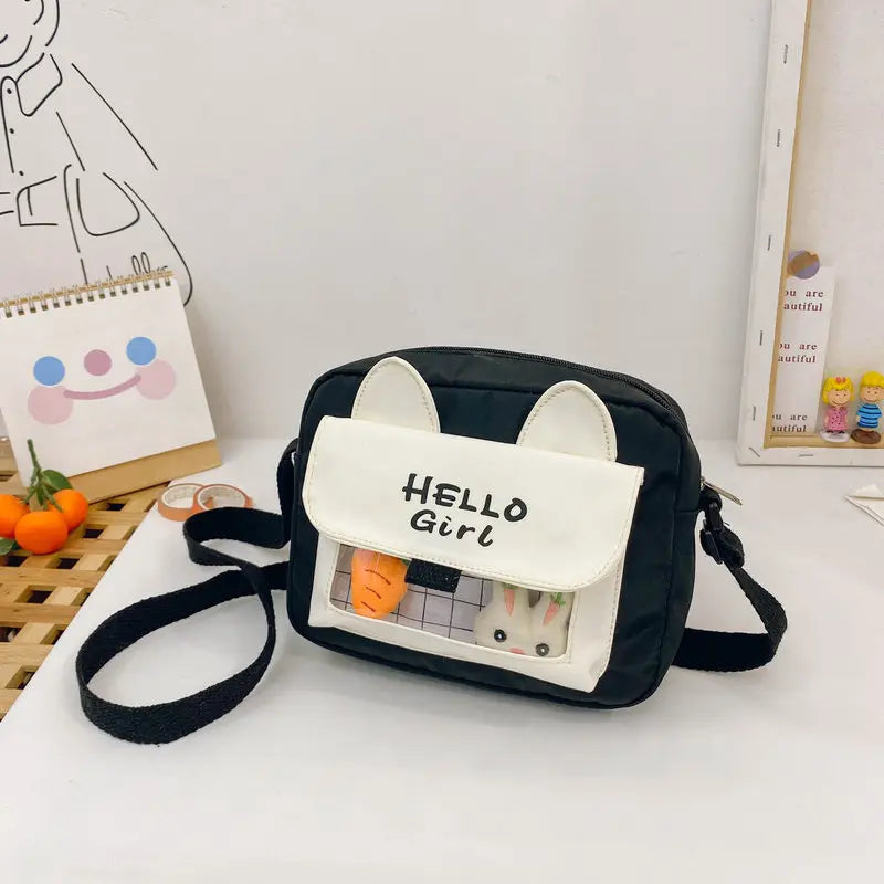 Female Canvas Bag Cartoon Rabbit Zipper Messenger Bags For Women